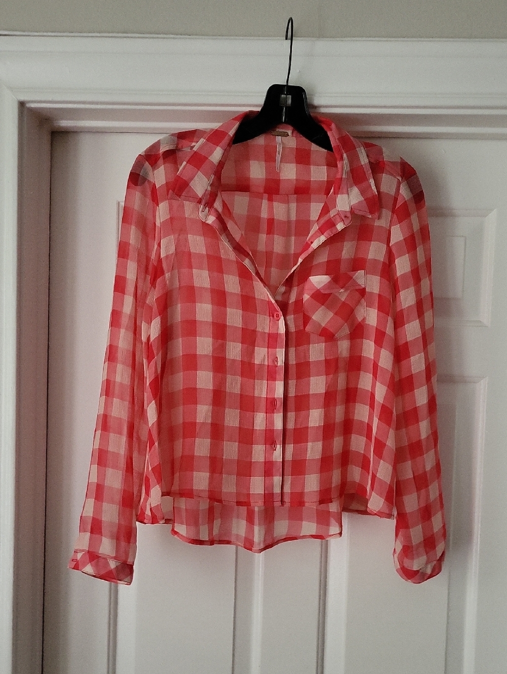 Free People Red & White Gingham Button-Up Top